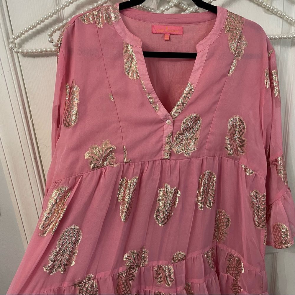 Simply Southern Pink Dress With Gold Pineapple Accents - Picture 2 of 9